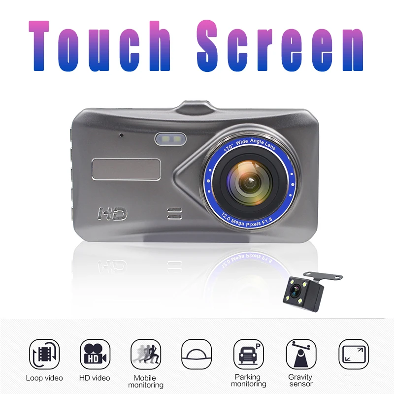 

4 inch Touch Screen Car Dvr G-sensor Digital Zoom Motion Detection Dual Lens Dash Camera Full HD 1080P Video 170 Silver Dash Cam