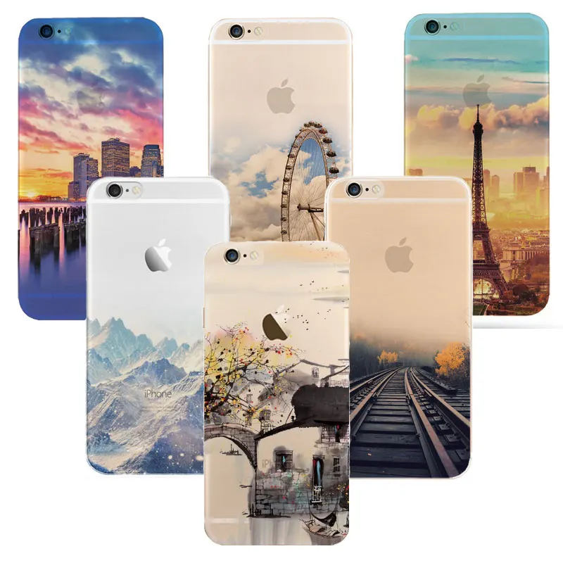 Newest fashion For iPhone 6 6S case Ultra Thin Soft Waterproof Silicon Mountain Landscape For iphone 6 plus Case Phone Cover