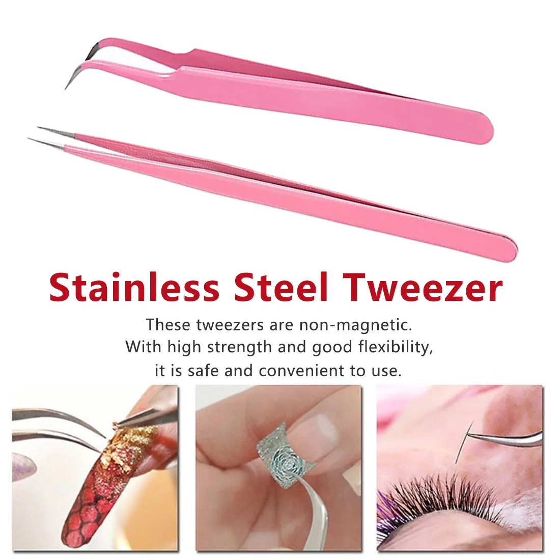 Оборудование для дизайна ногтей, пинцет из нержавеющей стали, пинцет для макияжа, розовая наклейка для ногтей, стразы для ресниц, изогнутый прямой инструмент для ногтей