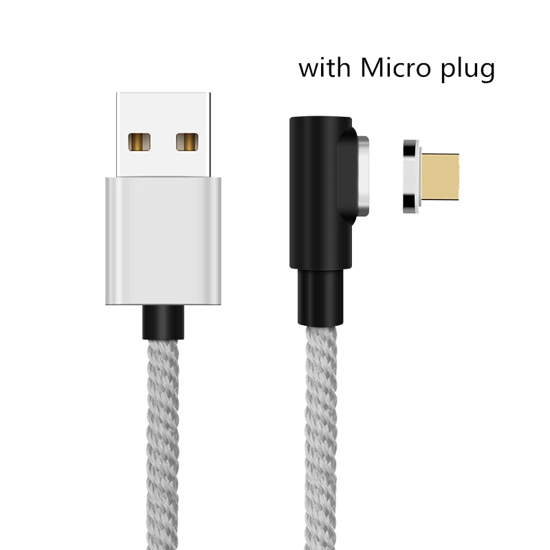 SUNPHG 90 градусов Магнитный кабель l-линия Micro USB кабель type C USBC 3A кабель для быстрой зарядки Магнитный зарядный провод для iPhone samsung - Цвет: silver micro plug