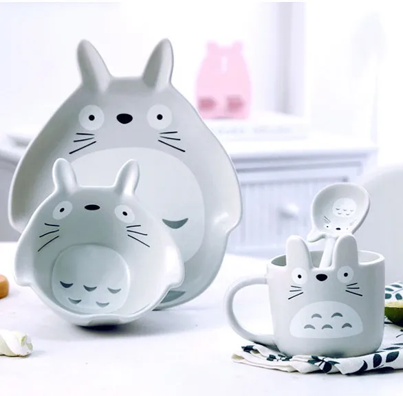 

4pcs ceramics Dinnerware Bowl Dish Cartoon Rabbit Totoro Gift Kitchen Cooking Tools Accessory Household Tableware Home Decor