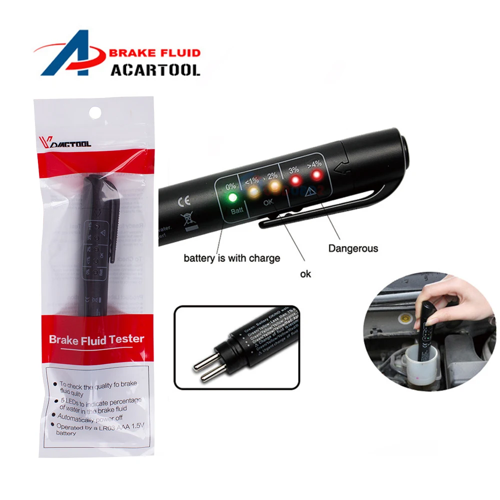 Car Liquid testing Brake Fluid Tester pen 5 LED indicator display for