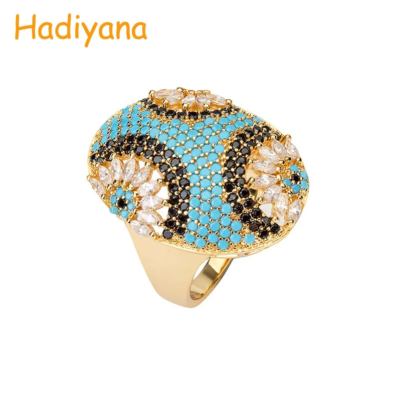 

HADIYANA Popular Beautiful Football Ring Prong Setting Color Luxury Cubic Zinconia Gold Pattern Accessories Gift For Women CP603