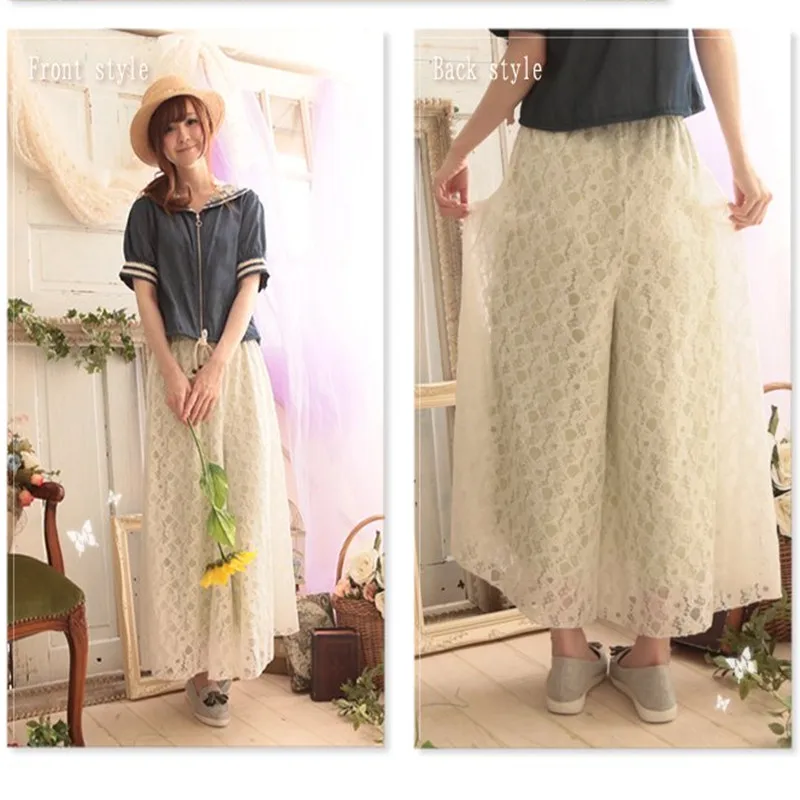 Suelta Mori Ropa Ancha Gran Tamaño De Verano Girl Pantalones Capris Mujer Casual Boho Green Encaje Cómodo Gaucho Cintura Elástica Para Light Pierna 6xwwFTd