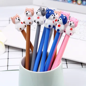 

24pcs/lot Cartoon Lovely 3D Hasky Black Gel Ink Writing Pens Office Study Materials Kids Birthday Party Favor Takeaways Gifts