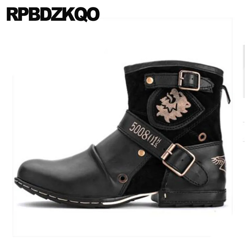 

Short Zipper Ankle Full Grain Leather Pattern High Quality Shoes 2018 Vintage Motorcycle Boots Designer Autumn Brown Men Black