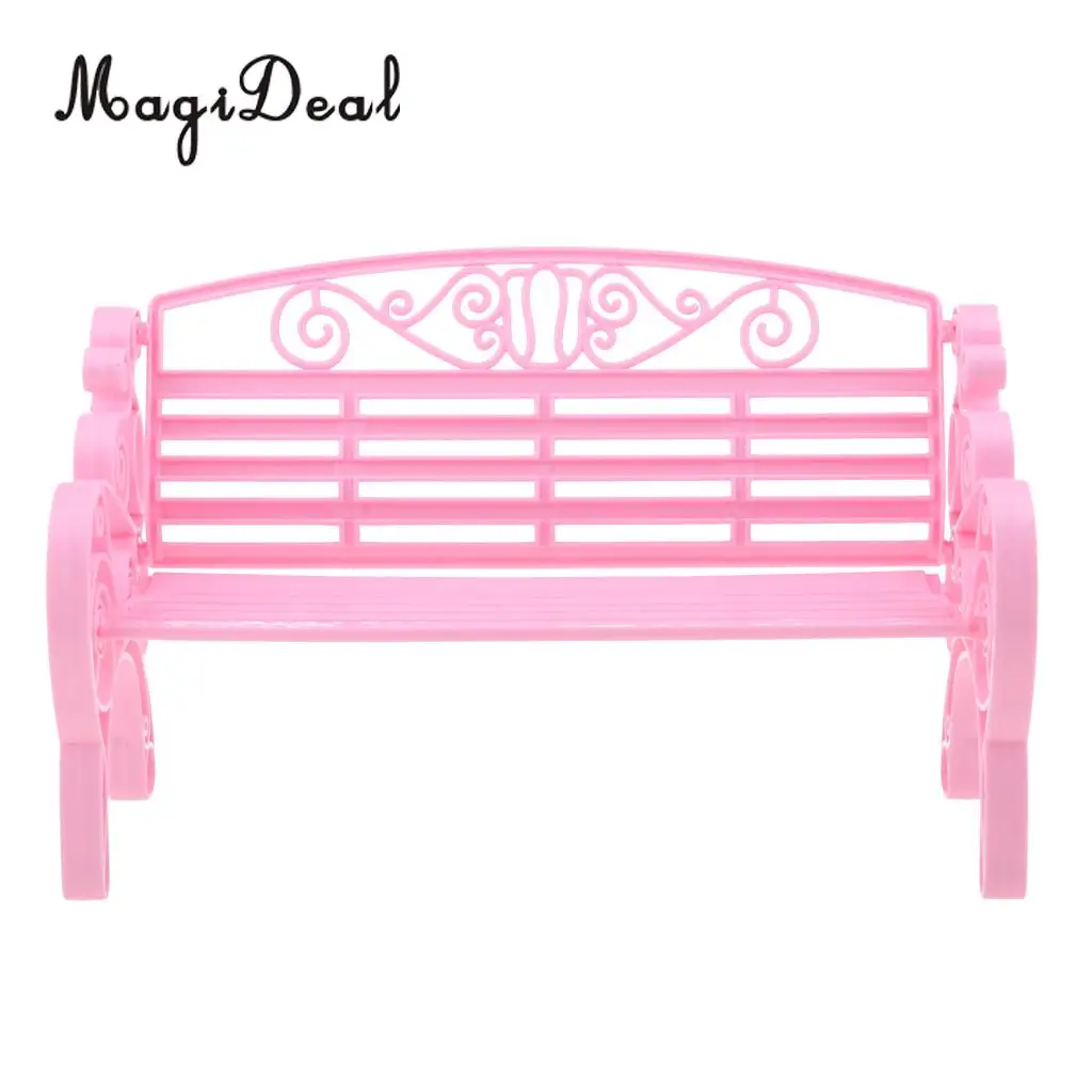 Pink 1/6 Scale Dollhouse Miniature Park Bench for Dolls House Garden Yard Furniture Decor Dolls Acc Model Toy