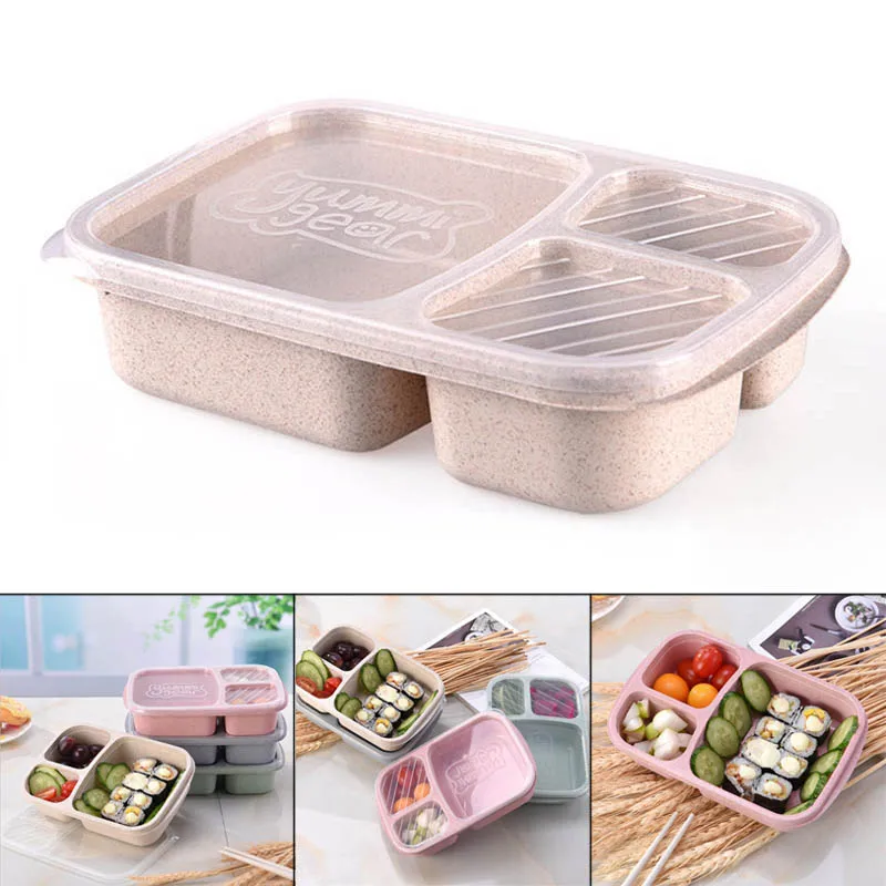 

Simple Convenient Lunch Box Container Portable 3 Compartment Meal Food Storage Eco-Friendly Microwave Oven @LS DC21