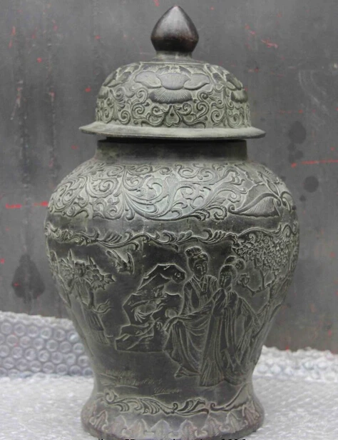 

wholesale factory Chinese Copper Bronze court lady belle statue Longevity Flower Pot Crock Vase