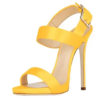 

Fashion Women's Yellow Slingback Heels Sandals Satin Open Toe Stiletto High Heels Gladiator Sandals Sexy Summer Shoes Women 2019