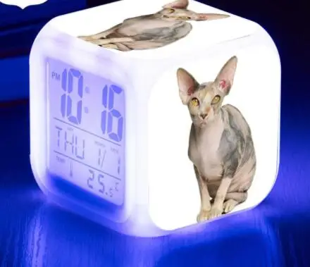 Милые коты дисплей LDC часы температура/календари милые кошки принт светодиодный детский будильник игрушка часы светодиодный цифровой reloj despertador - Цвет: Темно-серый