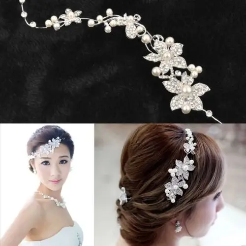 Hot Silver Rhinestone Bridal Wedding Flower Delicate Simulted Pearls Crystal Chic Headband Hair Clip Comb Jewelry | Украшения и
