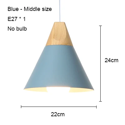 Светодиодный подвесной светильник s современный подвесной светильник для столовой деревянный скандинавский светильник красочный подвесной светильник для ресторана кофе спальни E27 светодиодный светильник - Цвет корпуса: Blue 220mm no bulb