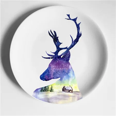 Декоративные настенные тарелки с изображением лося и зебры, домашнее декоративное блюдо в скандинавском стиле Пьеро - Цвет: 14