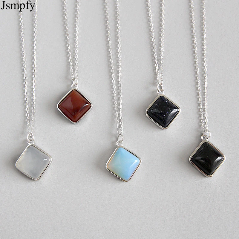 Jsmpfy 925 Sterling Silver Geometric Square Pendant Necklace For Women