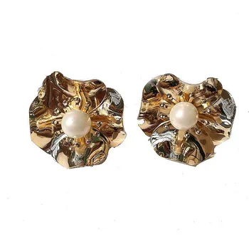 

Vintage Minimalist Gold Metal Irregular Curve Folded Big Stud Earrings For Women Girl Large Circle Ear Accessories