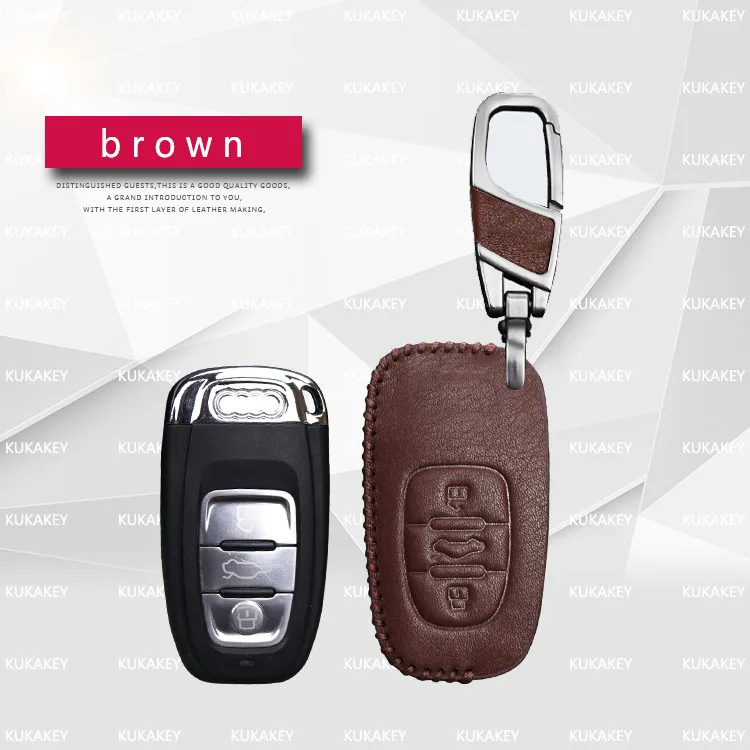 3 Buttons Brown Натуральная кожа Для мужчин Для женщин ключа автомобиля чехол Обложка для Audi A2 A3 8P A4 B5 B6 B7 B8 A6 C5 C6 4F Q5 Q7 A4L A6L Q3 смарт с брелком-держателем для ключей - Название цвета: 3 Buttons Brown