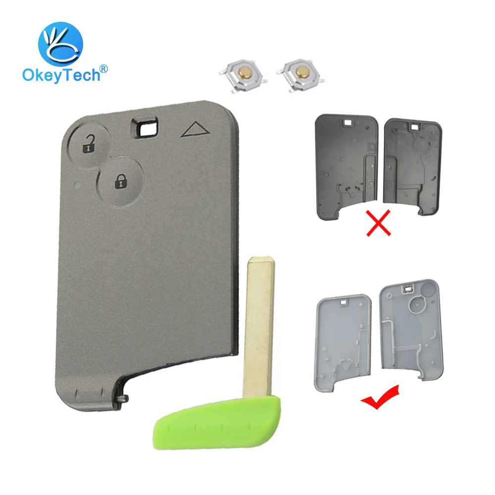 OkeyTech for Renault Laguna Espace Smart Card Remote Car Key Shell Fob Cover Case 2 Button with Insert Blank Blade Micro Switch