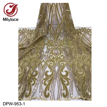

Gold African Sequins French Net Tulle Lace Fabric 2019 High Quality Nigerian Embroidered Sequins Velvet Mesh Lace DPW-953