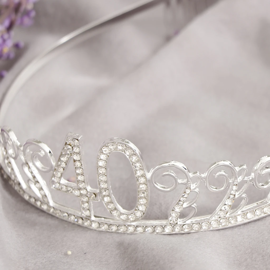 Silver Crystal Rhinestone Tiara Birthday Anniversary Crown Headwear Age 40 60