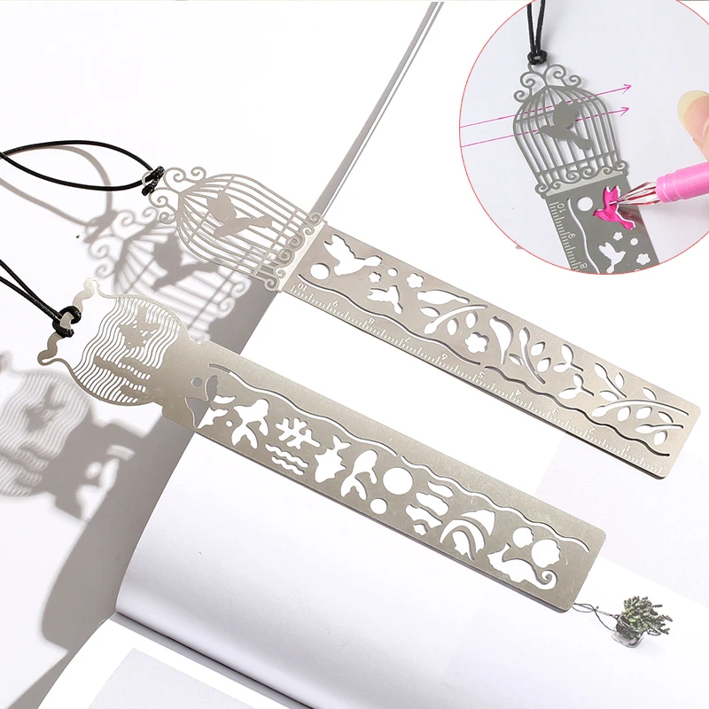 

New Creative Hollow Out Metal Ruler Multifunction Bookmark Drawing Tools For Kids Students Gift Office School Supply Stationery