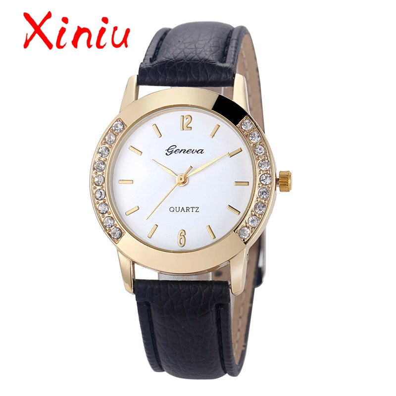 

Women's Causal Watch Girl Crystal Rhinestone Analog Quartz Wristwatch Ladies Dress PU Leather Band Watches zegarek damski 2018