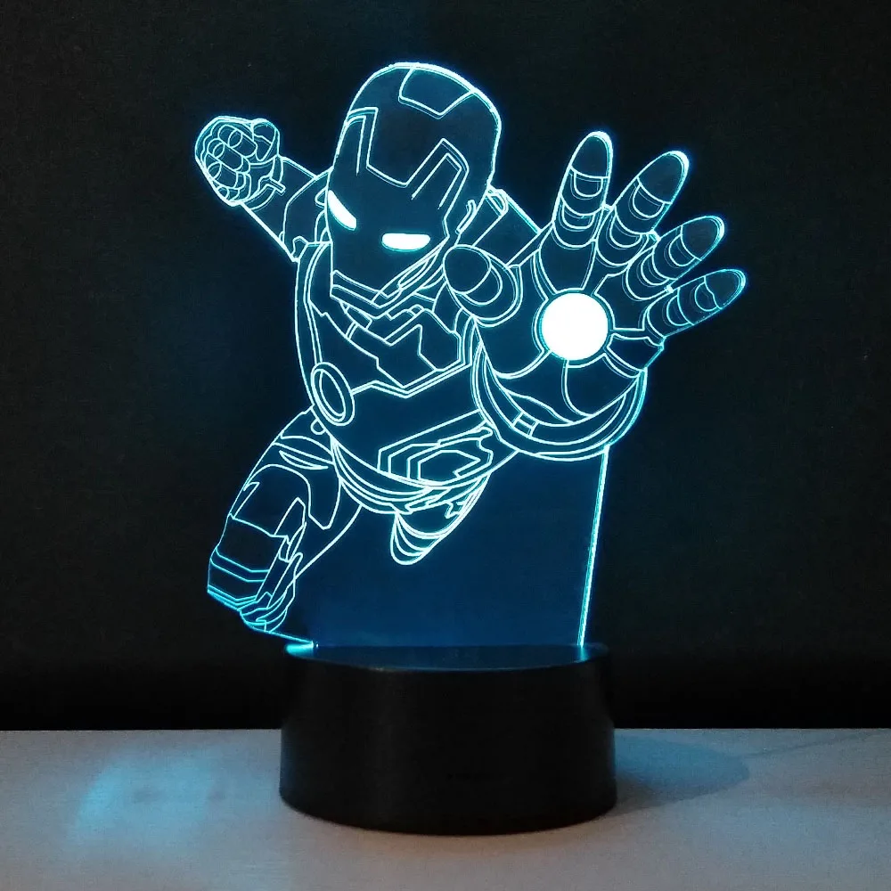 3D Flying Iron Man LED Night Light 7 Color Changing Table Lamp For