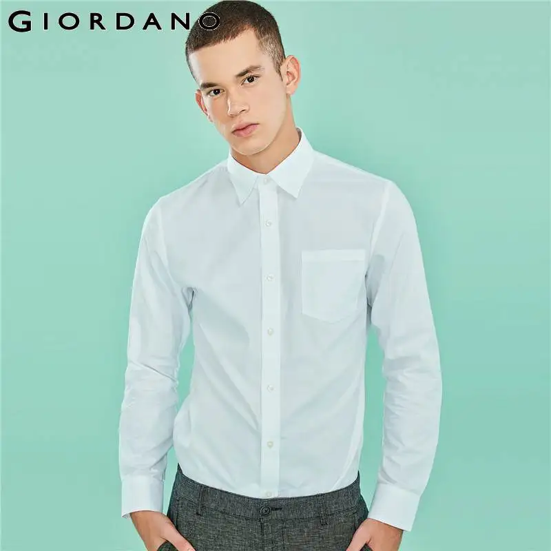 

Giordano Men Shirt Men Single Pocket Long-sleeve Durable Fabric Slim Fitting Men Shirt Round Hem Casual Camisa Hombre