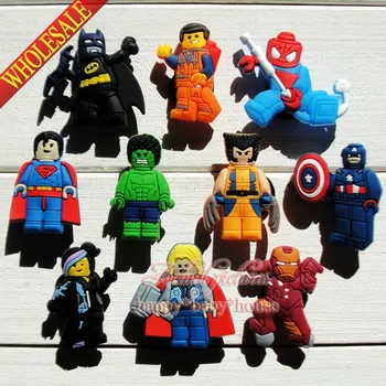 

Good Quality 50PCS Le go Super Heroes PVC Shoe Charms Buckle Cartoon Shoe Accessories fit Bracelets Croc Clogs Kids Party Gifts