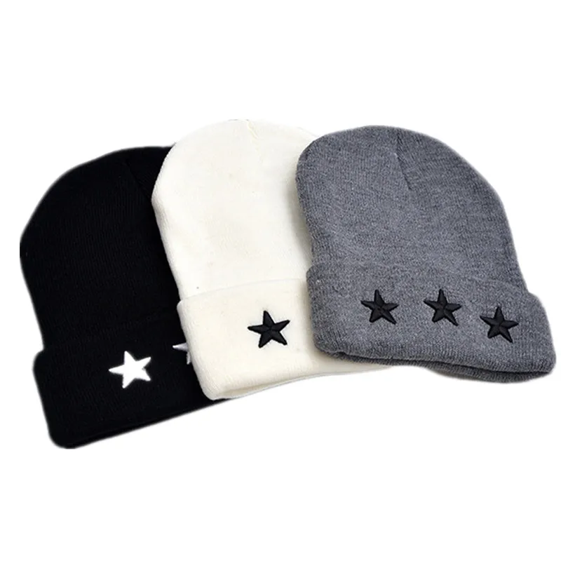  New Fashion Knitted Skullies Beanies Winter Warm Cotton Hat For Women Men Unisex Soft Hats Iron Ring Smile star Winter Hat Cap 