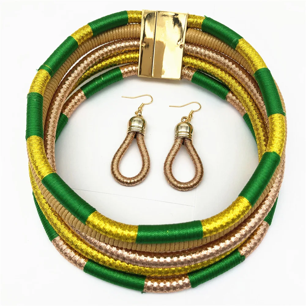 Liffly, очаровательное Африканское ожерелье, многослойное плетенное ювелирное изделие, серьги, наборы для невесты, для свадебной вечеринки, колье, ожерелье, наборы для женщин - Окраска металла: Simple packaging