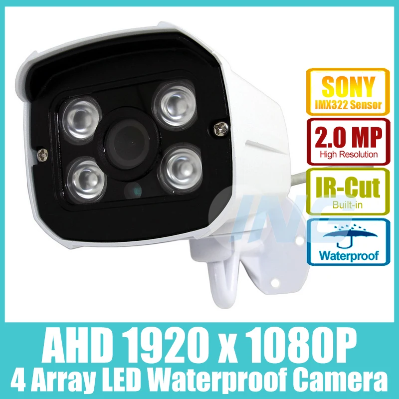 Waterproof 1920 x 1080P 2.0MP AHD CCTV Camera Sony IMX322 4 Array LED Outdoor Security Camera Night Vision Bullet Cam w/ IR-Cut
