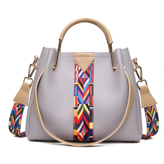 Colored Shoulder Strap Designer Bucket Bag Women Leather Wide Color