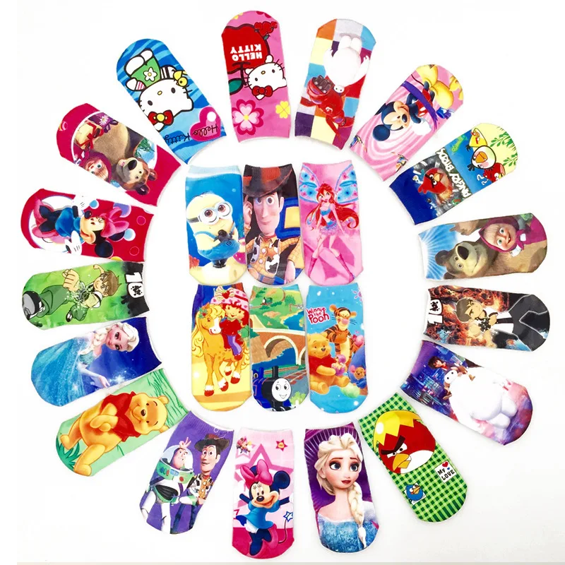 

Kids Socks Boys Girls Cute Kitty Cartoon Sock Captain America Elsa Alice Princess Mesh 3D Print Children Sock Toys Winter