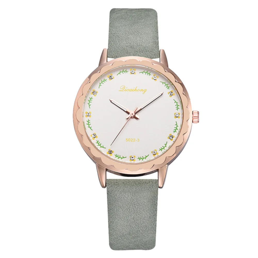 Женские часы браслет Reloj Mujer модные кварцевые с кожаным ремешком и круглыми