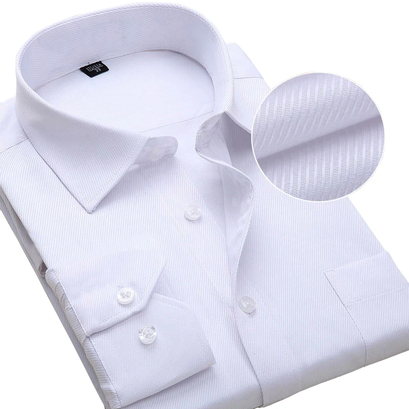 Plus Size Men Dress Shirts Long Sleeve Solid Business Formal White Man Shirt Fashion Male Social Big Size Shirts