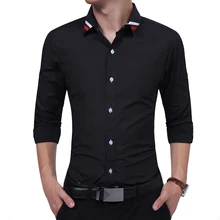 Бренд модная мужская рубашка Топы с длинными рукавами оверсайз сплошной цвет простая лента повседневные мужские платья рубашки тонкие мужские рубашки 3XL