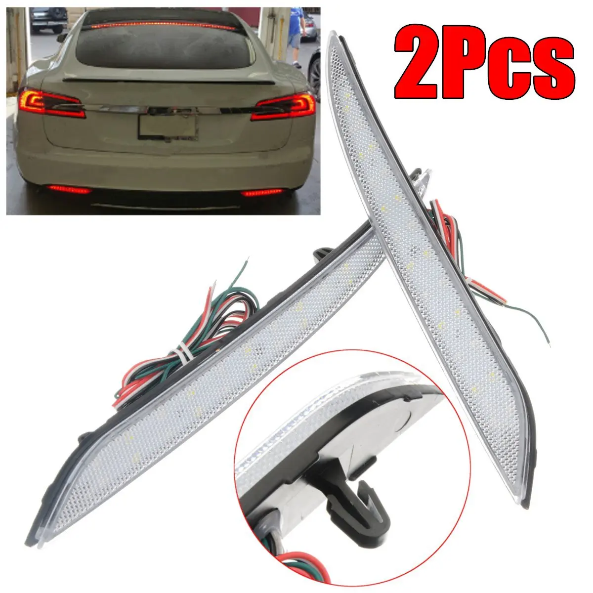 

2Pcs Car Rear Fog Lamp LED Rear Bumper Brake Light For TESLA Model S 2012