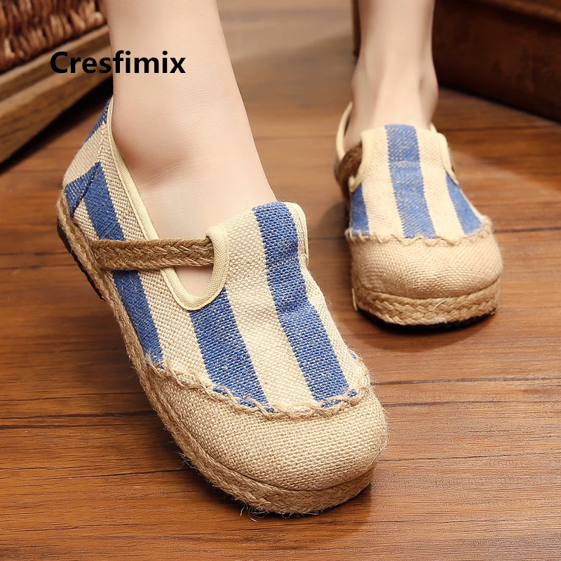 

Cresfimix zapatos de mujer female cool comfortable blue striped flat platfomr shoes lady spring & summer black shoes c2176