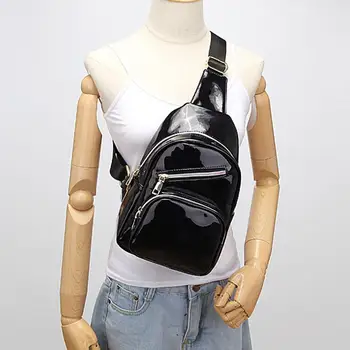 

Women Hologram Solid Color Chest Bag Leather Crossbody Shoulder Pouch Bag