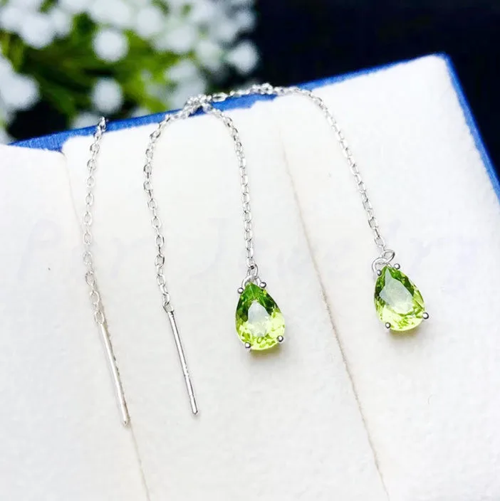 

Peridot drop earring 0.7ct*2pcs gemstone Free shipping Natural real peridot 925 sterling silver Fine jewelry #B18110605