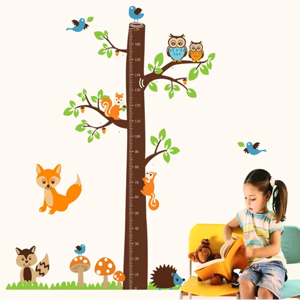 

Squirrel Tree Height Measure Cartoon Wall Sticker AY221AB For Kids Kindergarten Rooms Height Chart Decal Wallpaper