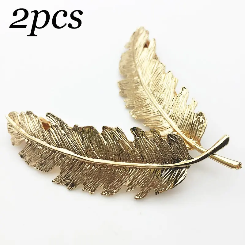 New 2PCS Fashion Metal Leaf Shape Hair Clip Barrettes Crystal Pearl Hairpin Barrette Color Feather Hair Claws Hair Styling Tool - Цвет: golden leaf