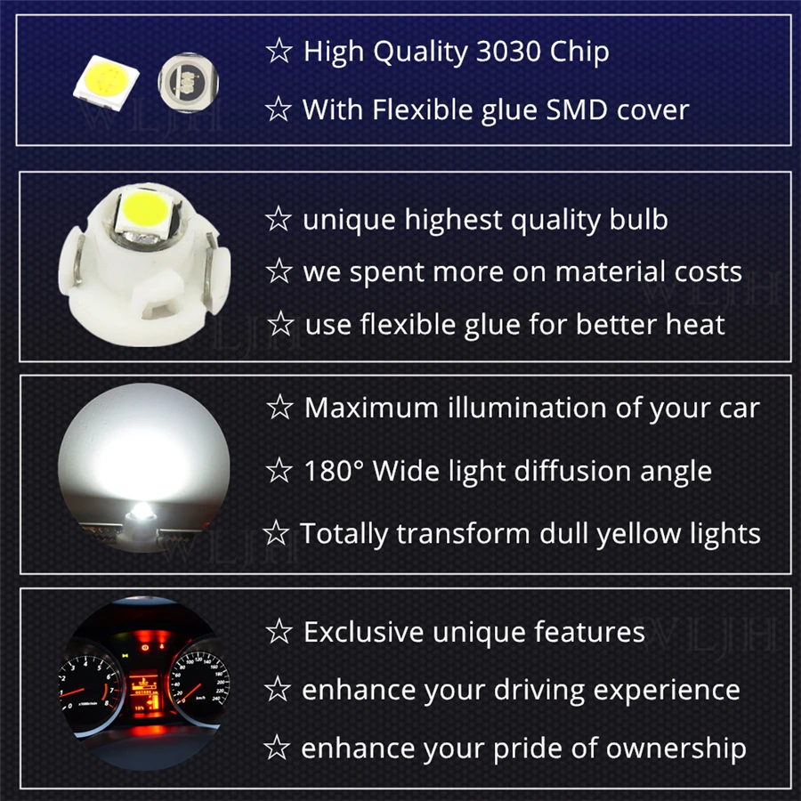 Lâmpada de Painel de Controle Painel de Instrumento Luz a - c e Painel de Controle do Aquecedor para Volvo Wljh Cunha 3030 Smd S60 S80 V70 Xc70 Xc90 10x Neo Led 4 neo cunha led 3030 smd painel de
