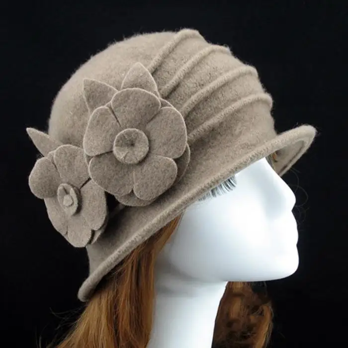 Модная женская однотонная шерстяная фетровая шерстяная шляпа, Дамская Цветочная дизайнерская Осенняя зимняя теплая шапка, шапки FDC99