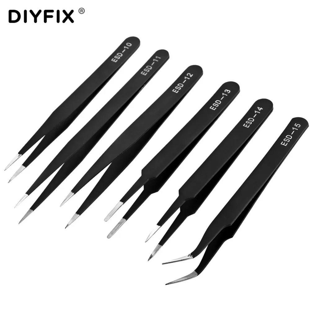

DIYFIX точные пинцеты, промышленные антистатические пинцеты из нержавеющей стали, набор инструментов для ремонта BGA, набор ручных инструментов «сделай сам»