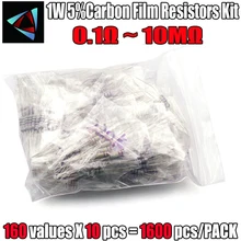 0,1-10 м ом 1 Вт 5% Дип резистор из углеродистой пленки, 160 валов X 10 шт = 1600 шт, резисторы Ассорти комплект, сумка для образцов
