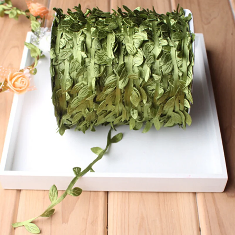 

5 Meter Silk Leaf-Shaped Handmade Artificial Green Leaves For Wedding Decoration DIY Wreath Gift Scrapbooking Craft Fake Flower