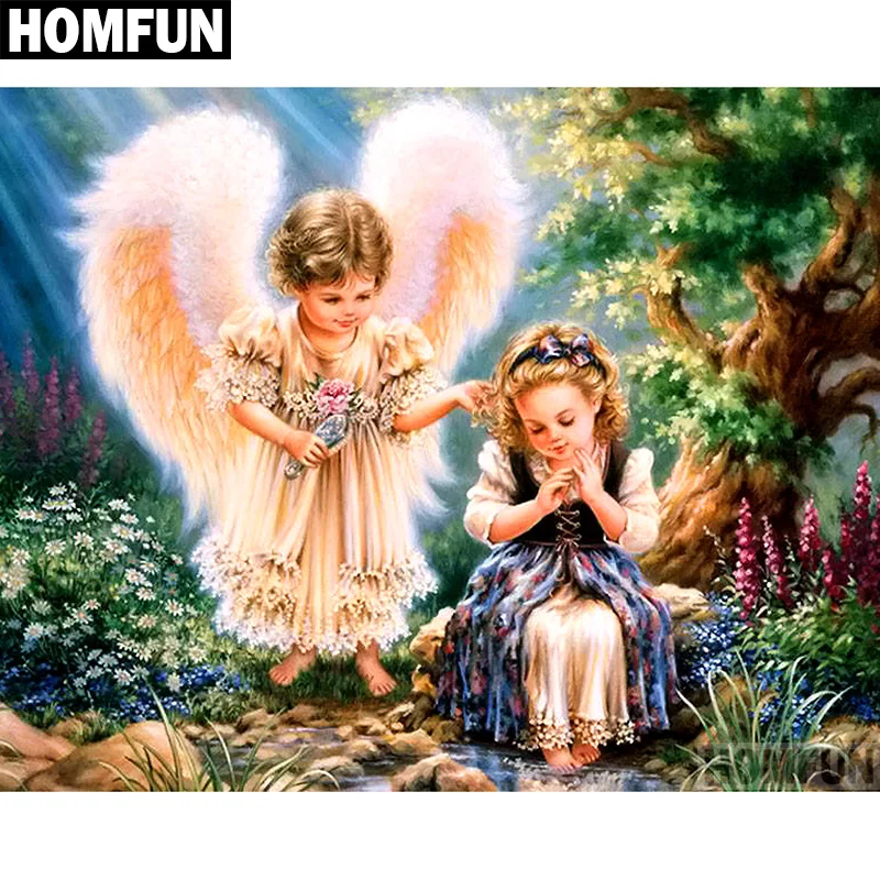 

HOMFUN Full Square/Round Drill 5D DIY Diamond Painting "Angel girl scenery" Embroidery Cross Stitch 3D Home Decor Gift A00502