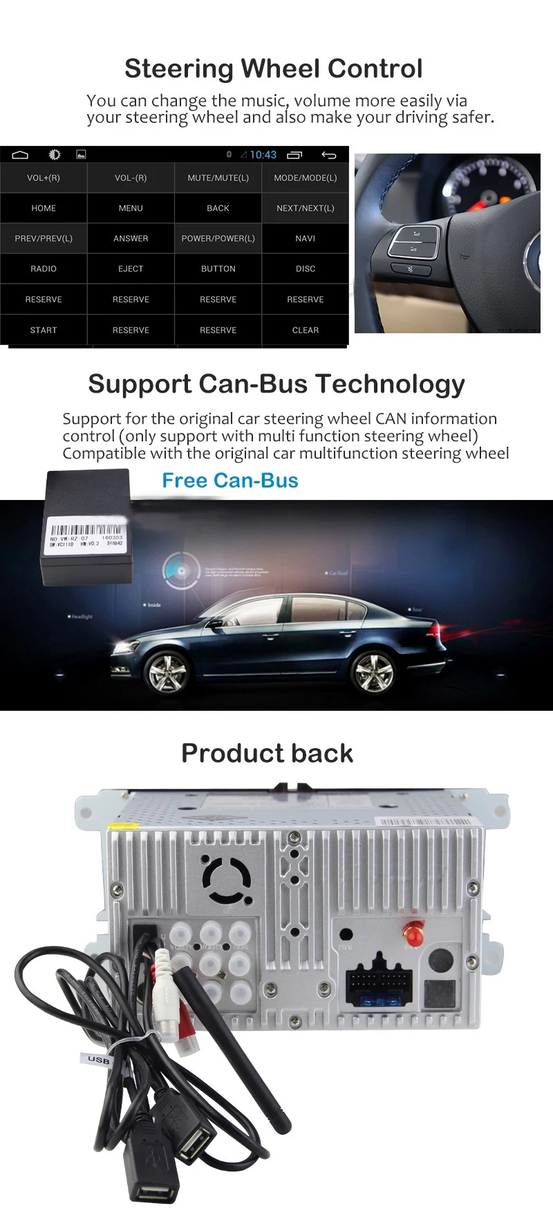 Sale VW 2din 8" Quad-Core 1+16G Android 8.1 Car Radio DVD Player with Touch Screen  Wifi BT HD 1024*600 MirrorLink for VW 7